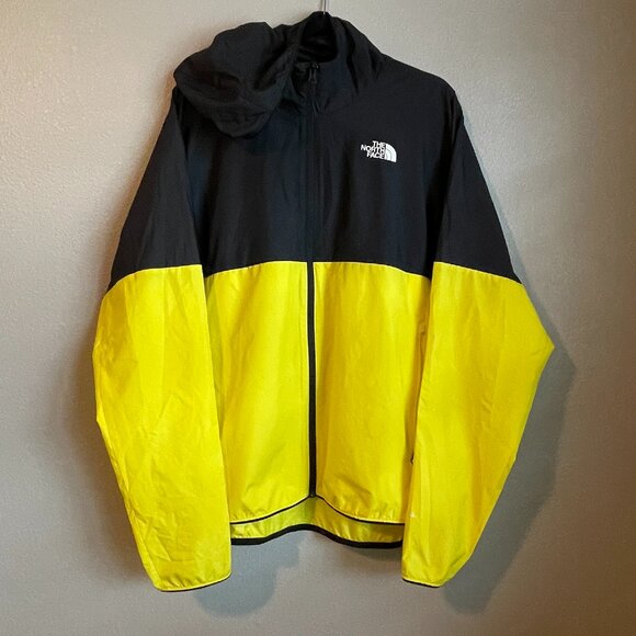 The North Face Men XL Windwall Hood Jacket Windbreaker Yellow Black Full Zip Up
